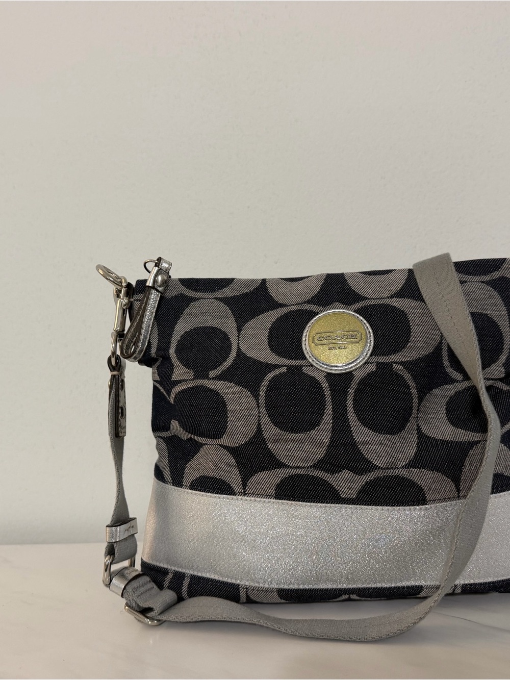 Coach Black and Gray Signature Crossbody with Metallic Accents